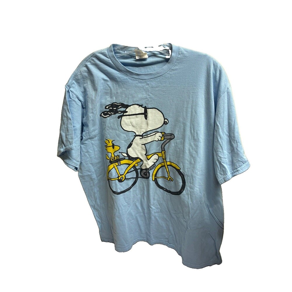 Peanuts Snoopy Woodstock Bicycle T-Shirt Womens Size XL Light Blue
